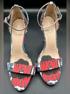 ALDO Red, Black & Blue 'WOW' Graphic Ankle-Strap Heels